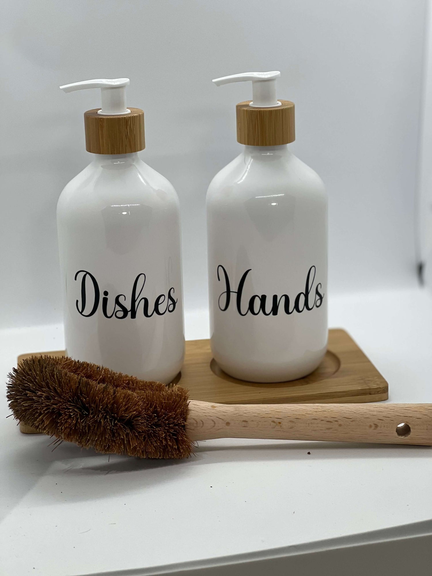 Dish Soap Dispenser and Hand Soap Dispenser with Bamboo Pump and