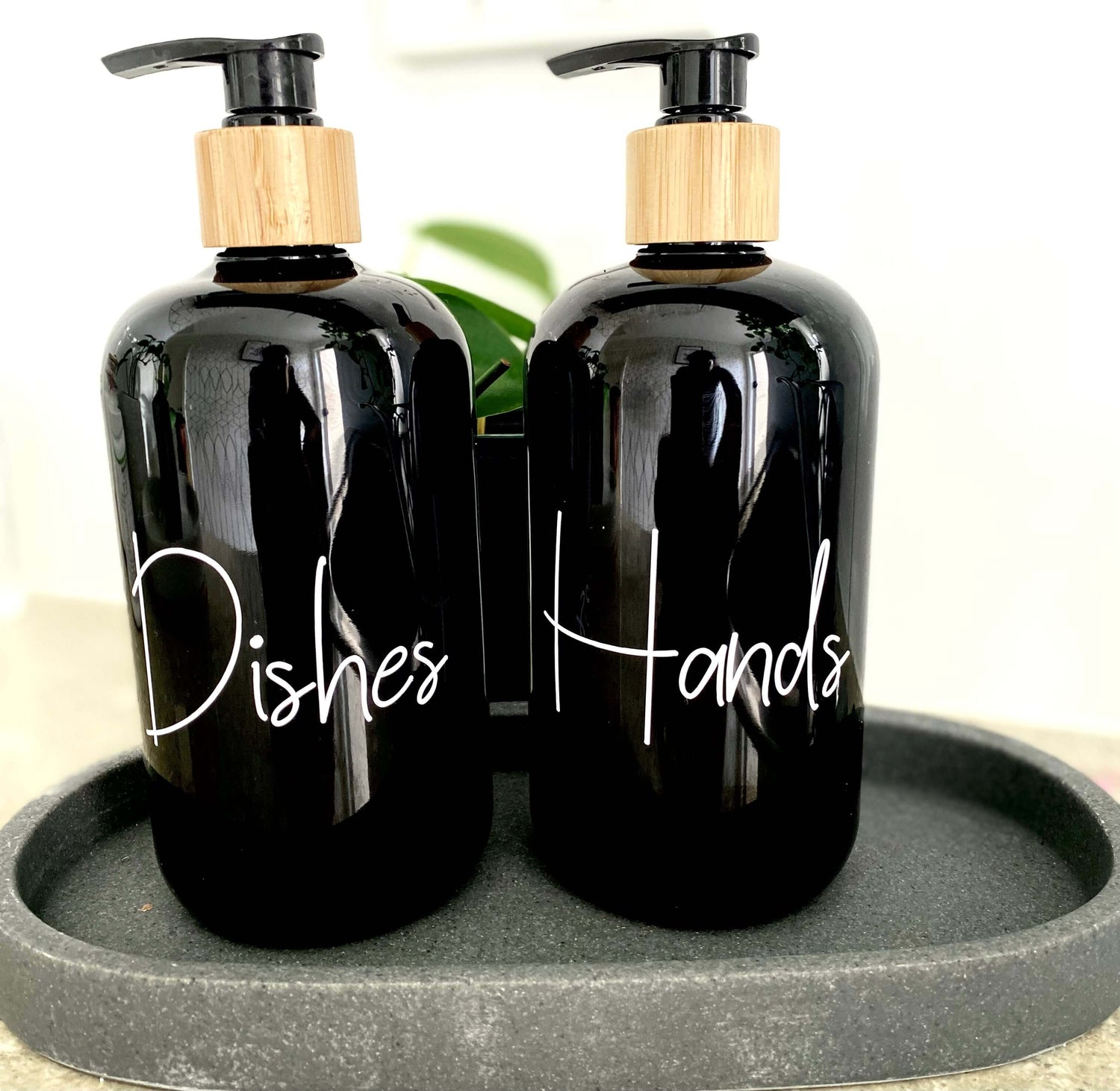 Dish Soap Dispenser and Hand Soap Dispenser with Bamboo Pump and